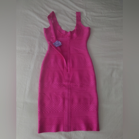 EUC Hot Pink HERVE LEGER Lilykate Mini Dress Small / S $1590 Barbie Neon Bodycon - Picture 9 of 9